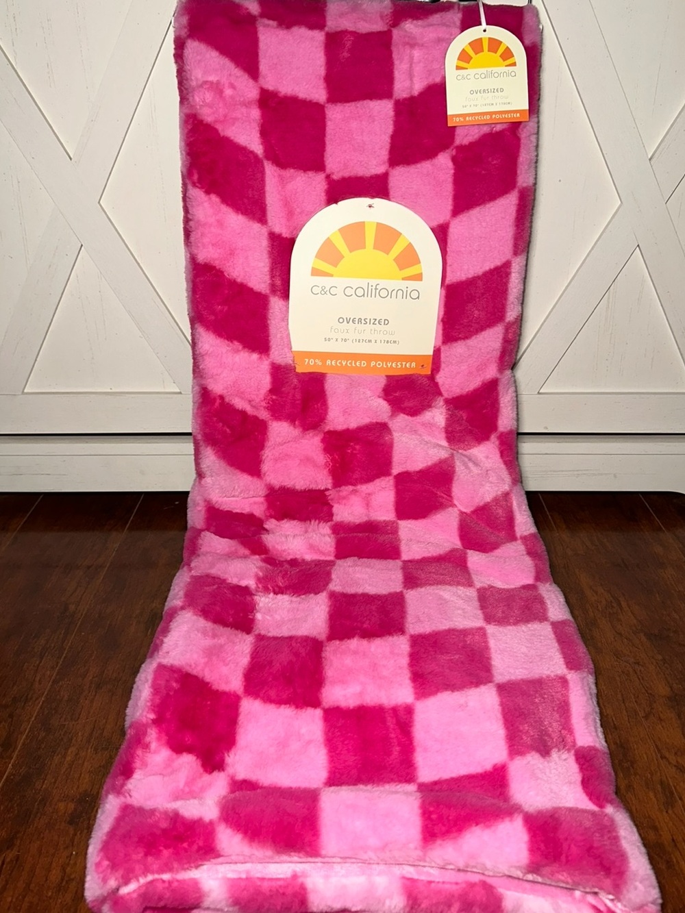 C&C California Pink Fuchsia Checkered Plush Throw Blanket